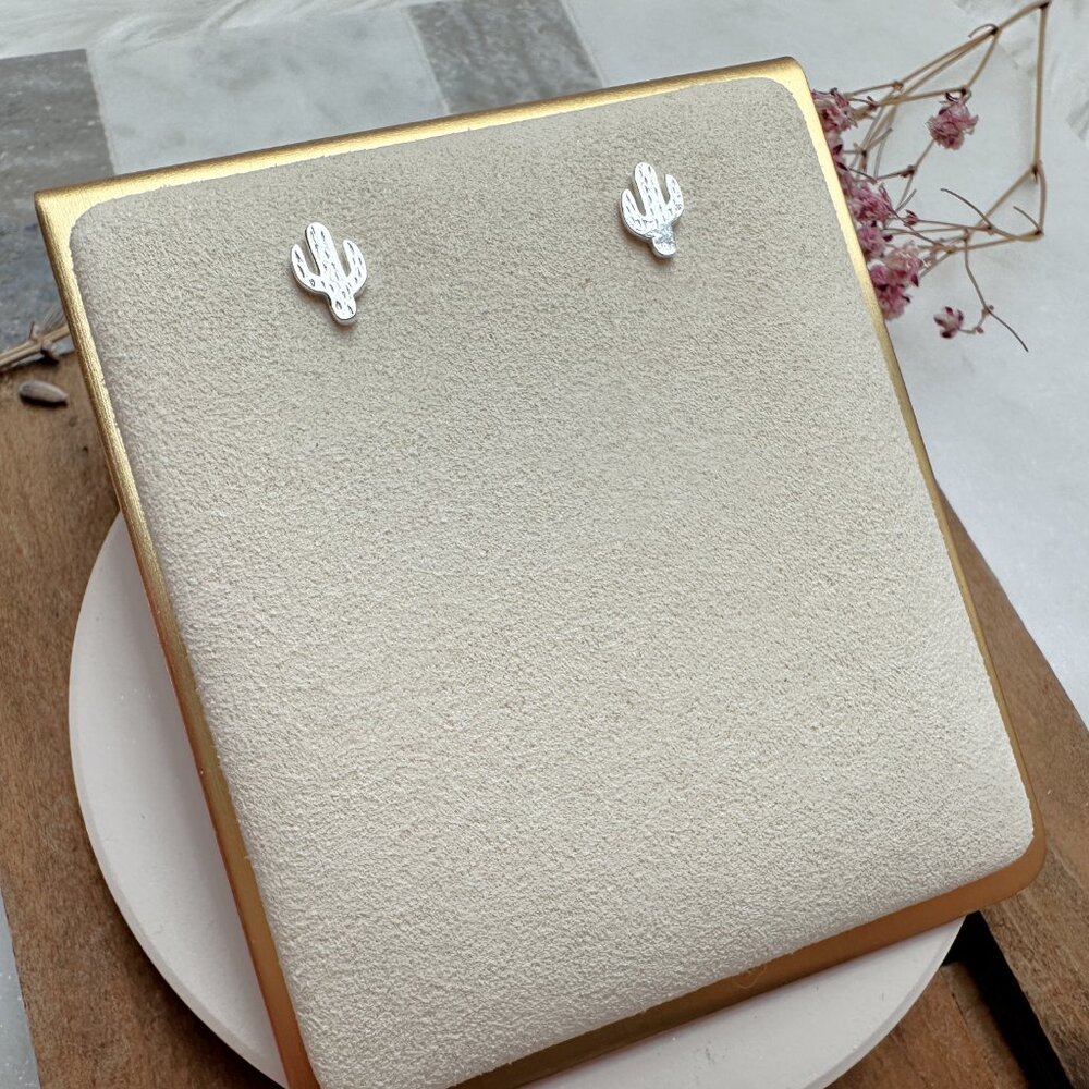 Cute Small Sterling Silver Cactus Stud Earrings | .925 Sterling Silver